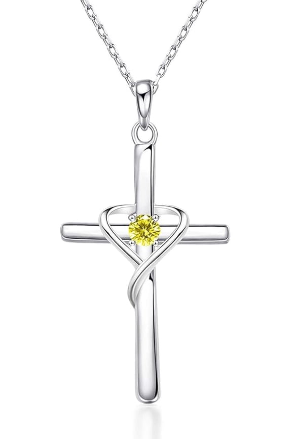 925 Sterling Silver Cross Necklace for Women Men 14K Gold Plated Birthstone Necklaces 5A CZ Rose Gold Necklace for Easter or Christmas