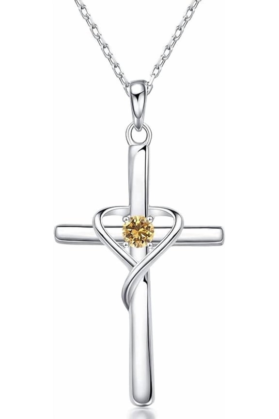 925 Sterling Silver Cross Necklace for Women Men 5A CZ Birthstone Necklaces 14K Gold Plated or Rose Gold Necklace for Festival, Vacation or Holiday