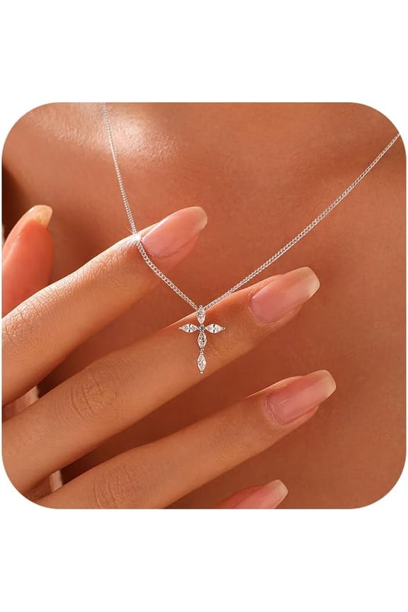 925 Sterling Silver Cross Necklaces for Women 14K Gold Plated Non Tarnish Dainty Cubic Zirconia Pendant Necklace for Mom Trendy Simple Cross Charm Chain Wedding Halloween Christmas Jewelry