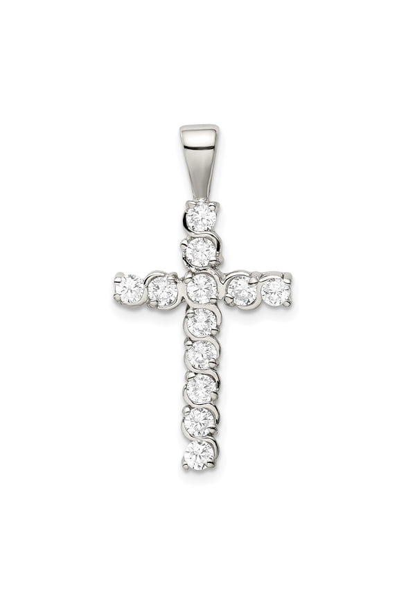 925 Sterling Silver Cross Pendant Necklace with CZ Stones Platinum Tone Religious Jewelry for Daily Wear High Polish Modern Faith Design for Men and Women Spiritual Accessory
