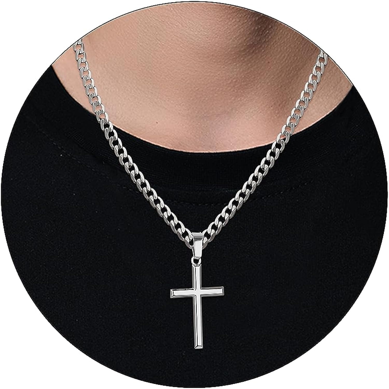 925 Sterling Silver Cross Pendant Necklace for Men Women - Stainless Steel Diamond-Cut Cuban Chain Mens Cross Necklace Crucifix Necklace