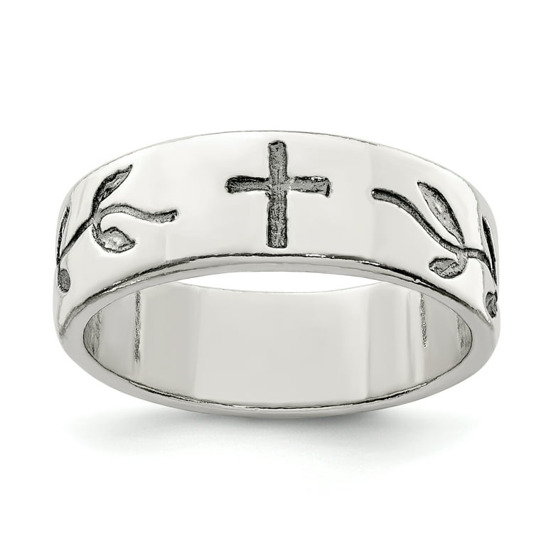 925 Sterling Silver Cross Religious Design Band Ring Size - Main Image