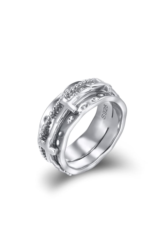 925 Sterling Silver Cross Ring Fidget Anxiety Rings for Women Worry Ring Spinner Rings Anti Stress Mood Rings Gifts Band Wide 4#