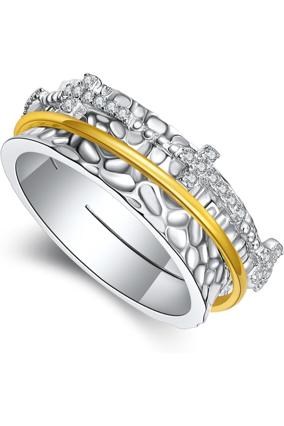 925 Sterling Silver Cross Ring For Women Anxiety Spinner Rings Religiou Cross Jewelry Birthday Presents