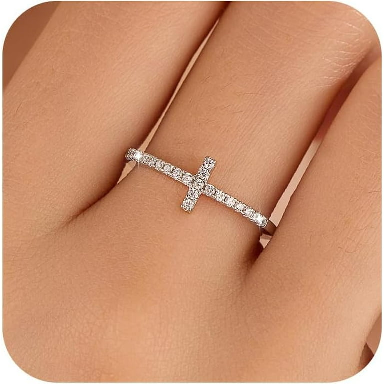 925 Sterling Silver Cross Rings for Women Cubic Zirconia Faith