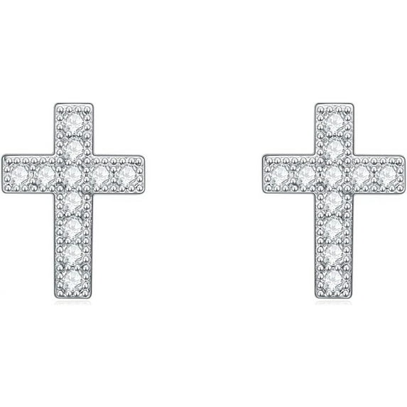 925 Sterling Silver Cross Stud Earrings for Women