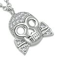 thumbnail image 1 of 925 Sterling Silver Crossbones Skull White Clear CZ Pendant Necklace, 18", 1 of 4