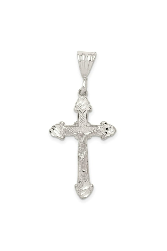 925 Sterling Silver Crucifix Cross Pendant Necklace for Men and Women with Jesus Figure and Diamond Cut Edges Christian Faith Jewelry