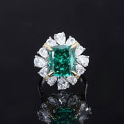 925 Sterling Silver Crushed Ice Cushion Cut Emerald Citrine High Carbon Diamonds Gemstone Ring Fine Jewelry