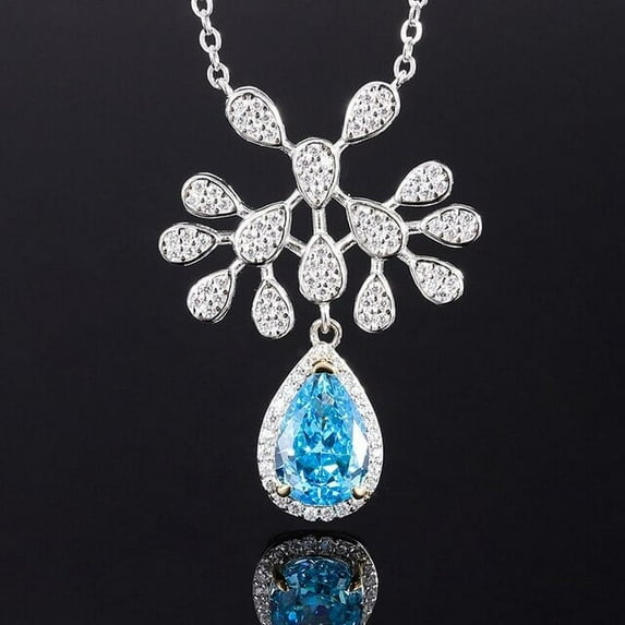925 Sterling Silver Crushed Ice Cut Lab Sapphire High Carbon Diamonds Gemstone Pendant Necklace Fine Jewelry