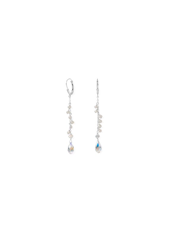 925 Sterling Silver Crystal Element and Cultured Freshwater Pearl Earrings Lever Raindrop Crystals 5.5 Stud Earring for