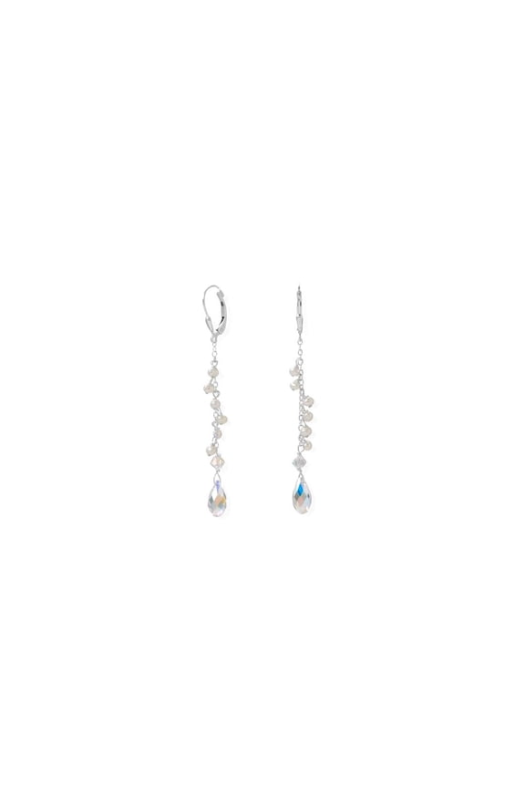 925 Sterling Silver Crystal Element and Cultured Freshwater Pearl Earrings Lever Raindrop Crystals 5.5 Stud Earring for