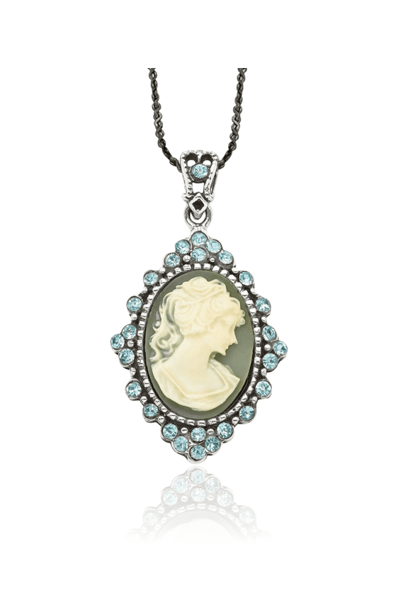 925 Sterling Silver Vintage Rhinestone Crystals Cameo Necklace Chain