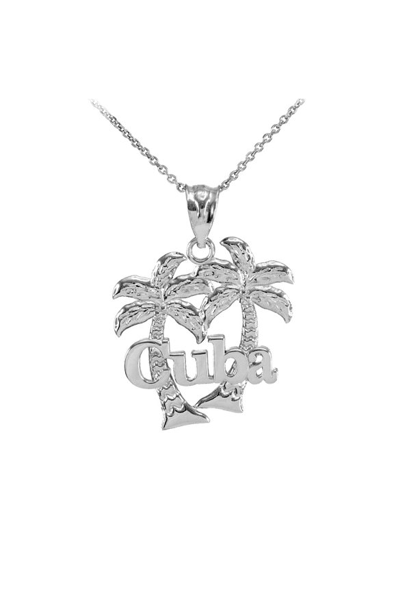 .925 Sterling Silver Cuba Palm Tree Pendant Necklace(Pendant with 22" chain)
