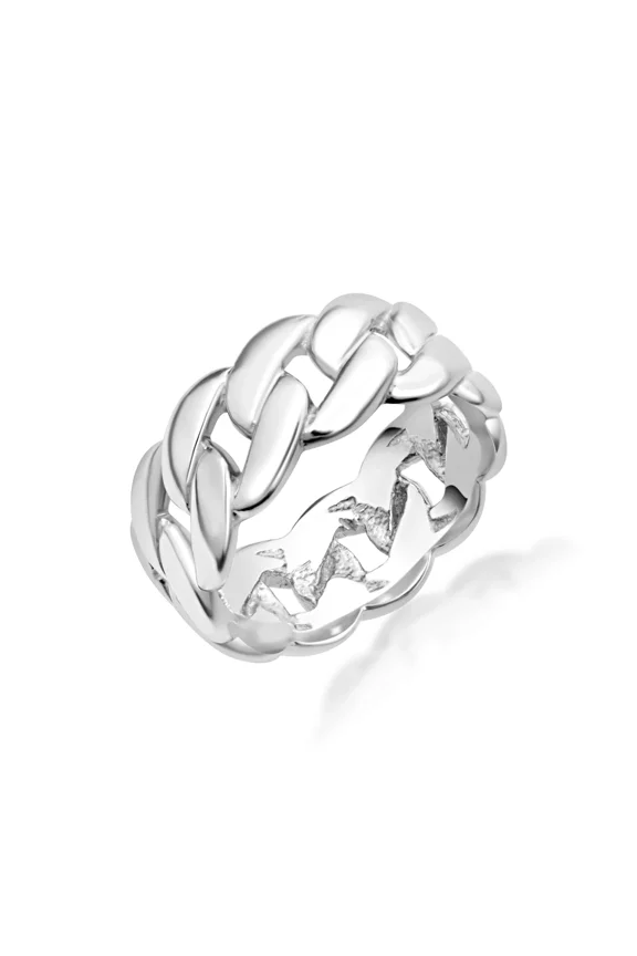 925 Sterling Silver 8mm Cuban Link Chain Ring (Size 8)