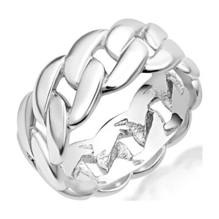 Factory Direct Jewelry Cuban Chain Link Sterling Silver Ring, 9.75 in