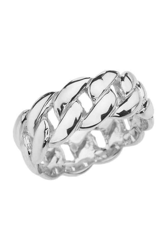 Cuban Chain Link Sterling Silver Ring, 9.75 in