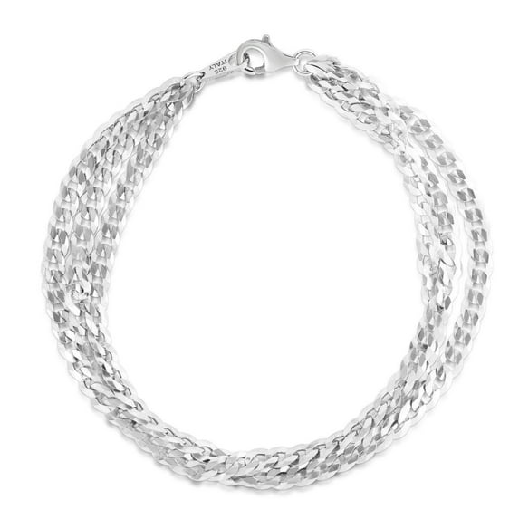 925 Sterling Silver Cuban, Curb Chain Layered Bracelet, Giorgio Bergamo
