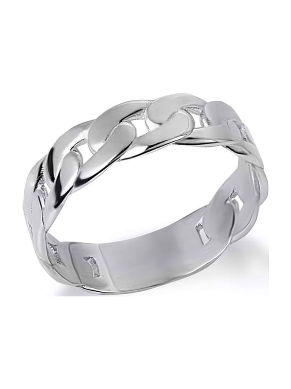 925 Sterling Silver Cuban Link Chain Ring (Size 5.5)