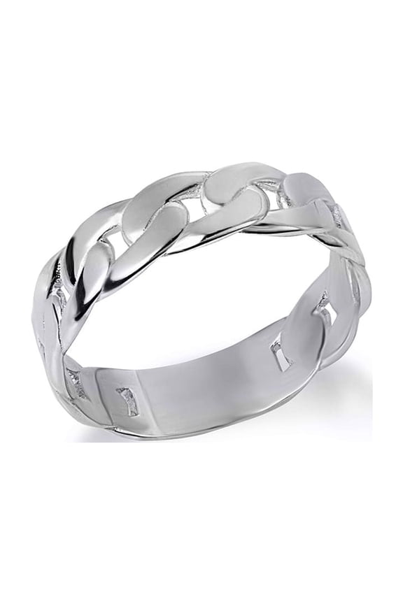 925 Sterling Silver Cuban Link Chain Ring (Size 7.5)