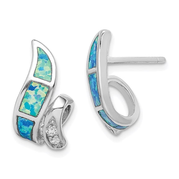 925 Sterling Silver Cubic Zirconia Blue Inlay Lab Created Opal Twisted Earrings Fine Jewelry For Women Gifts For Her