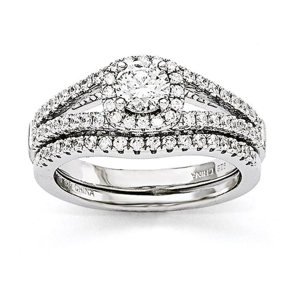 925 Sterling Silver Cubic Zirconia Brilliant Embers 2 Piece Bridal Engagement Wedding Ring Set Fine Jewelry For Women Gifts For Her, Size 6