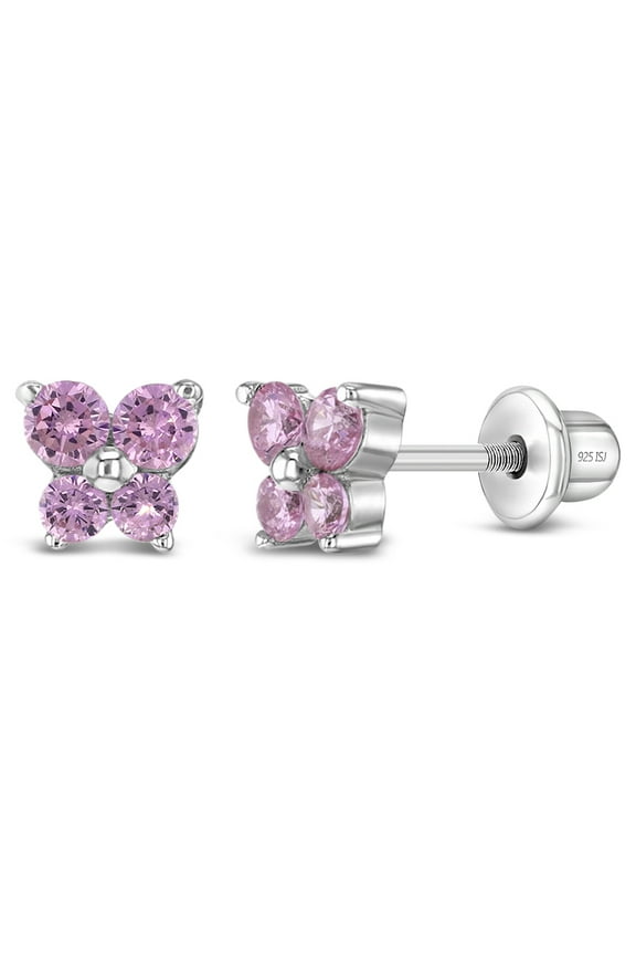 925 Sterling Silver Cubic Zirconia Butterfly Screw Back Earrings Toddlers