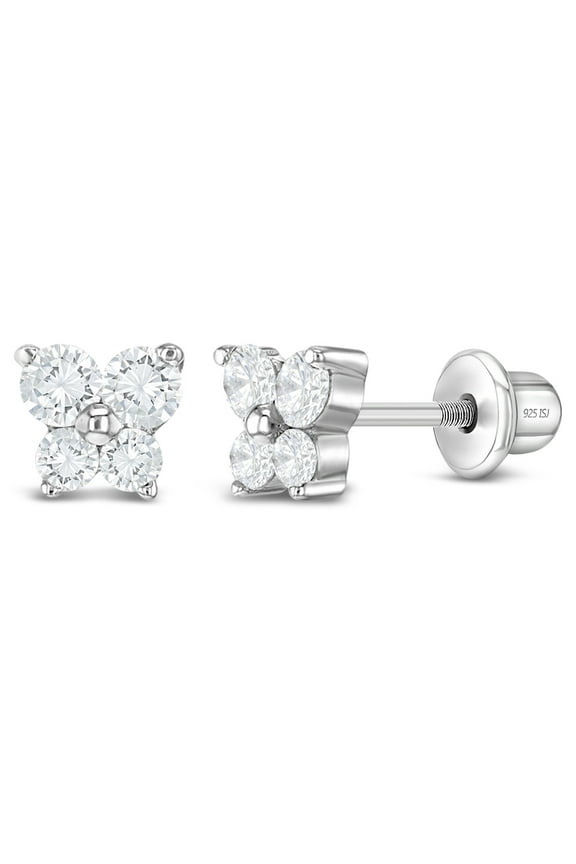 925 Sterling Silver Cubic Zirconia Butterfly Screw Back Earrings Toddlers