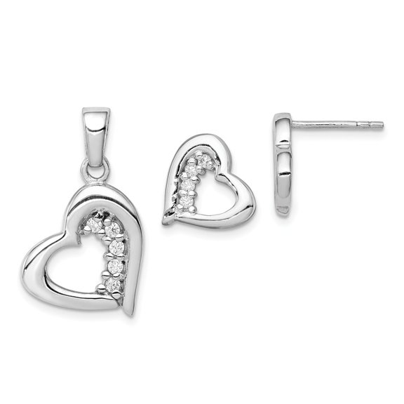 925 Sterling Silver Cubic Zirconia ( CZ ) Heart Earring & Pendant Set