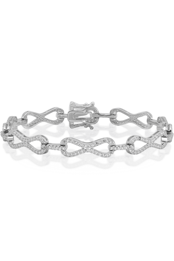 925 Sterling Silver Cubic Zirconia CZ Infinity Twisted Love Knot Symbol Link Chain Bracelet
