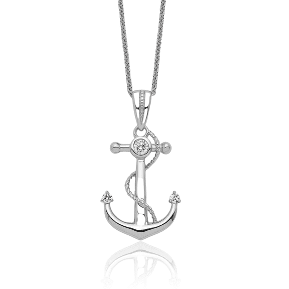 925 Sterling Silver Cubic Zirconia CZ My Mother Anchor Mariner Necklace Chain