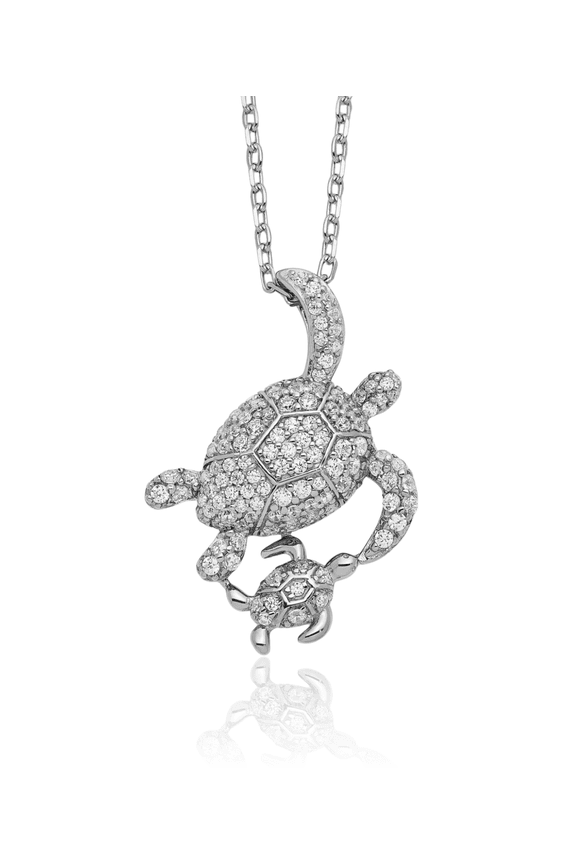 925 Sterling Silver Cubic Zirconia CZ Turtles Necklace Chain
