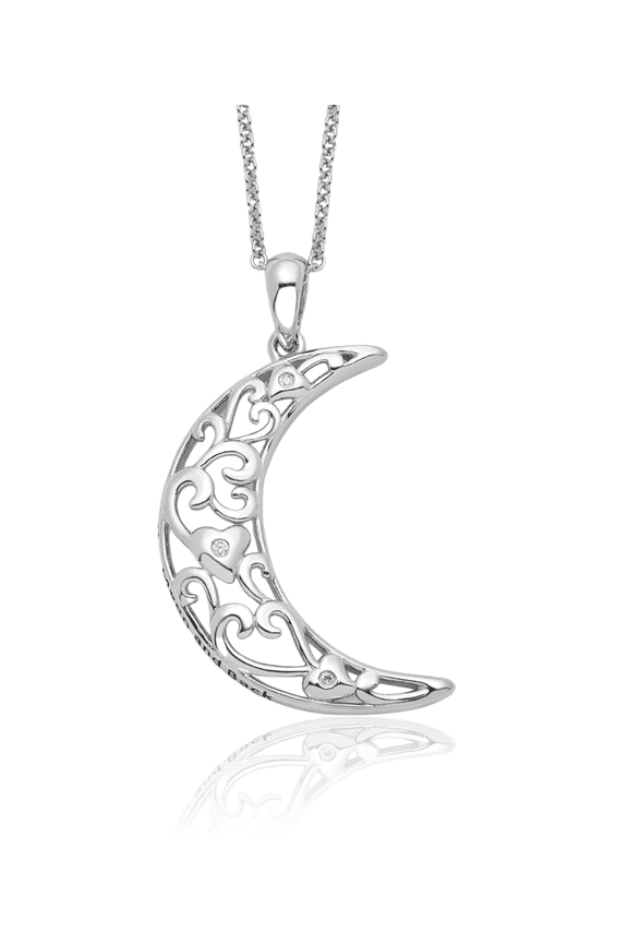 925 Sterling Silver Cubic Zirconia CZ Vintage Love You Crescent Moon Back Necklace Chain Celestial Jewelry