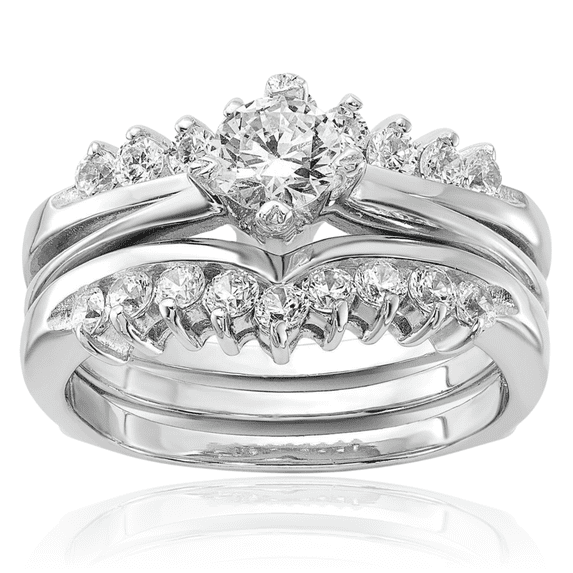 925 Sterling Silver Cubic Zirconia CZ Wedding Band Engagement Ring Bridal Jewelry Set