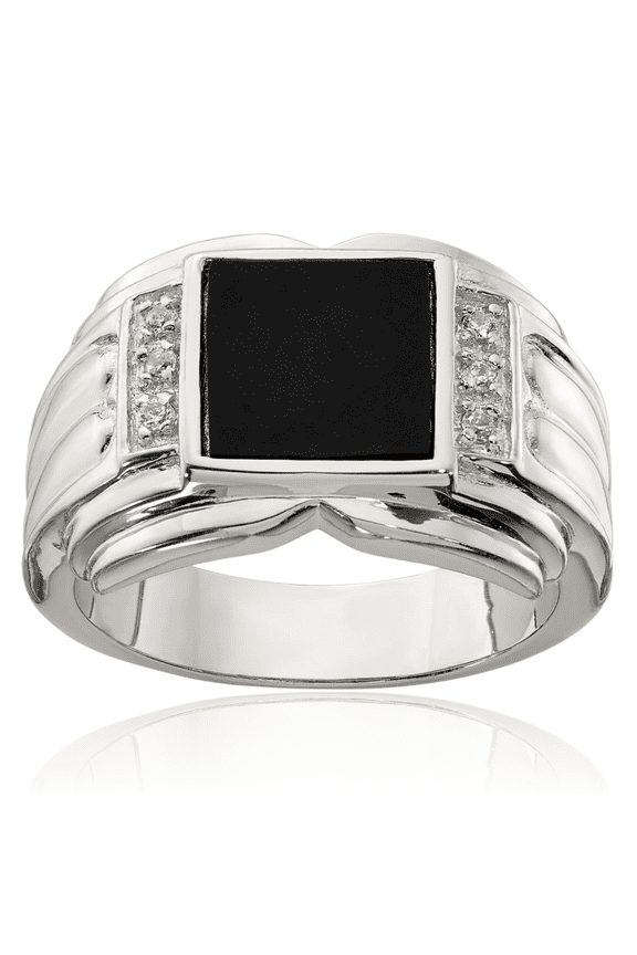 925 Sterling Silver Cubic Zirconia CZ Black Onyx Ring