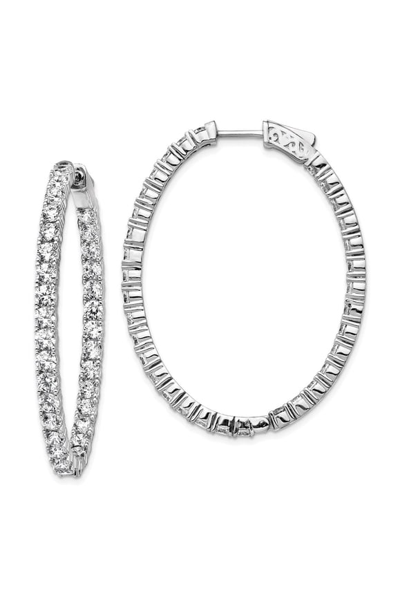925 Sterling Silver Cubic Zirconia Hinged Oval Shape Hoop Earrings Fine Jewelry For Women Gifts For Her