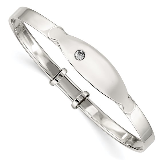925 Sterling Silver Cubic Zirconia ID Adjustable Baby Bangle Bracelet