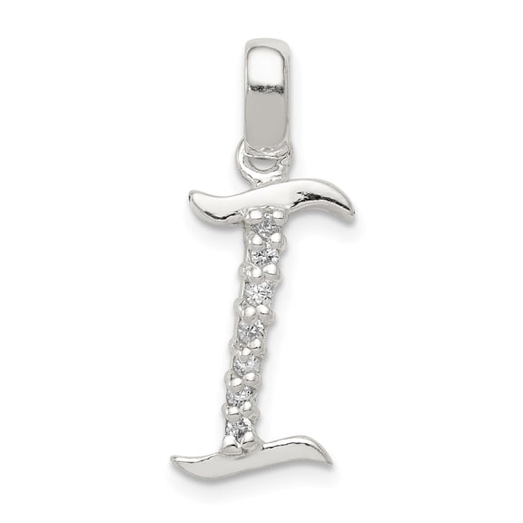 925 Sterling Silver Cubic Zirconia Initial I Shaped Pendant