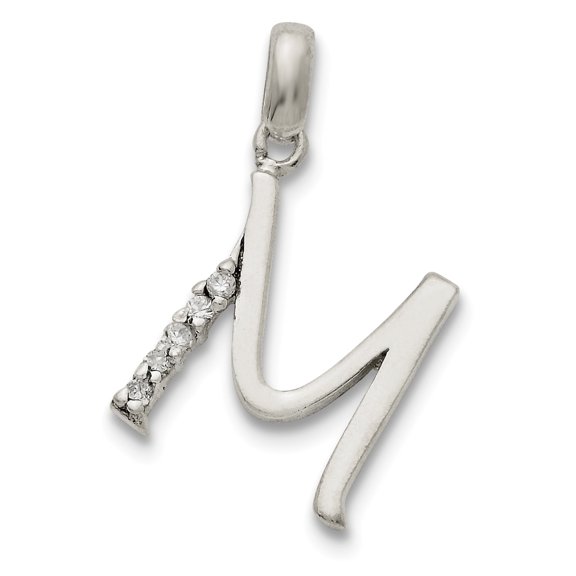 925 Sterling Silver Cubic Zirconia Initial M Shaped Pendant