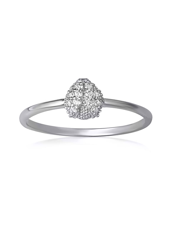 925 Sterling Silver Cubic Zirconia Ladybug Ring (Size 5.5)
