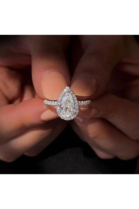 925 Sterling Silver Cubic Zirconia Ring Pear Diamond Ring Engagement Ring Wedding Band Rings for Women