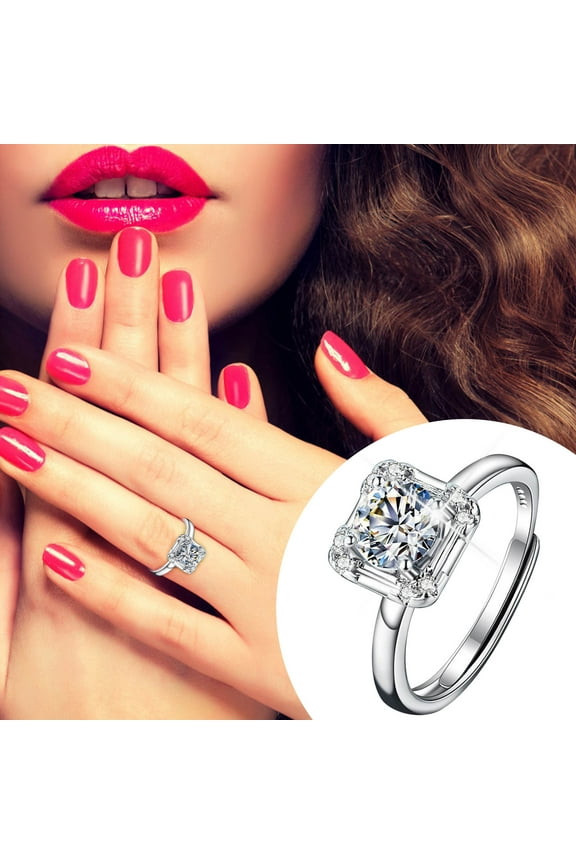 925 Sterling Silver Cubic Zirconia Ring for Women, Engagement & Wedding Band, Valentines Day Gifts for Her, Jewelry (Silvery, Adjustable) by Xuniizn
