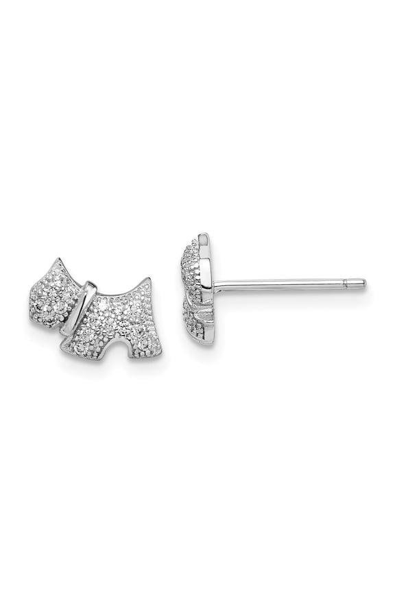 925 Sterling Silver Cubic Zirconia Scottie Dog Post Earrings Fine Jewelry For Women Gifts For Her