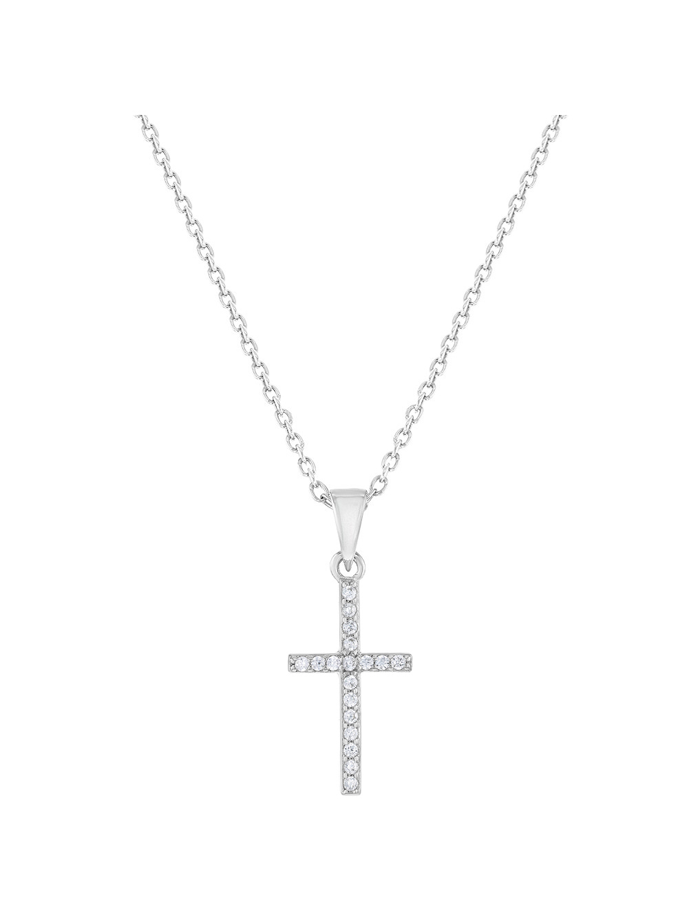 925 Sterling Silver Cubic Zirconia Small Cross Pendant Necklace Kids
