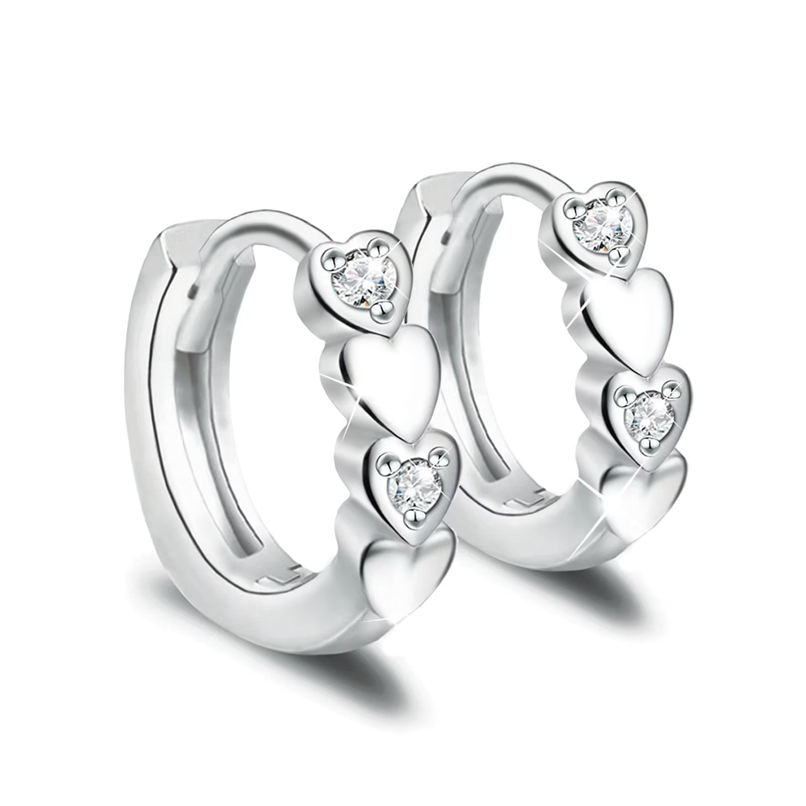 EVELYNI 925 Sterling Silver Cubic Zirconia Trendy Earrings Tiny Love Heart Hoop Earrings for Women Teens Sleeper Huggie Studs Earrings