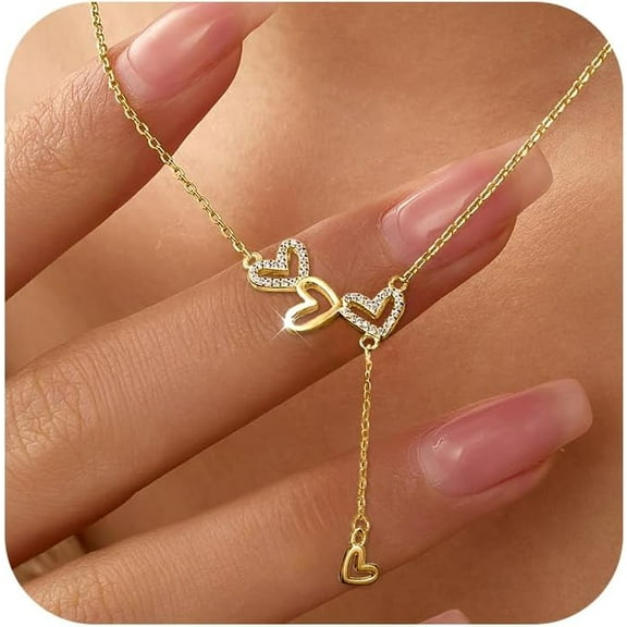925 Sterling Silver Cubic Zirconia Triple Heart Charm Necklace for Women Cute Dainty Infinity Love Pendant Necklaces Chains Delicate Minimalist Fashion Jewelry to Mother Christmas Wedding Gift