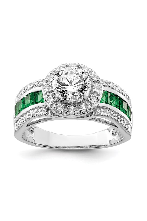 925 Sterling Silver Cubic Zirconia and Lab Created Emerald Ring Fine Jewelry For Women Gifts For Her, Size 7