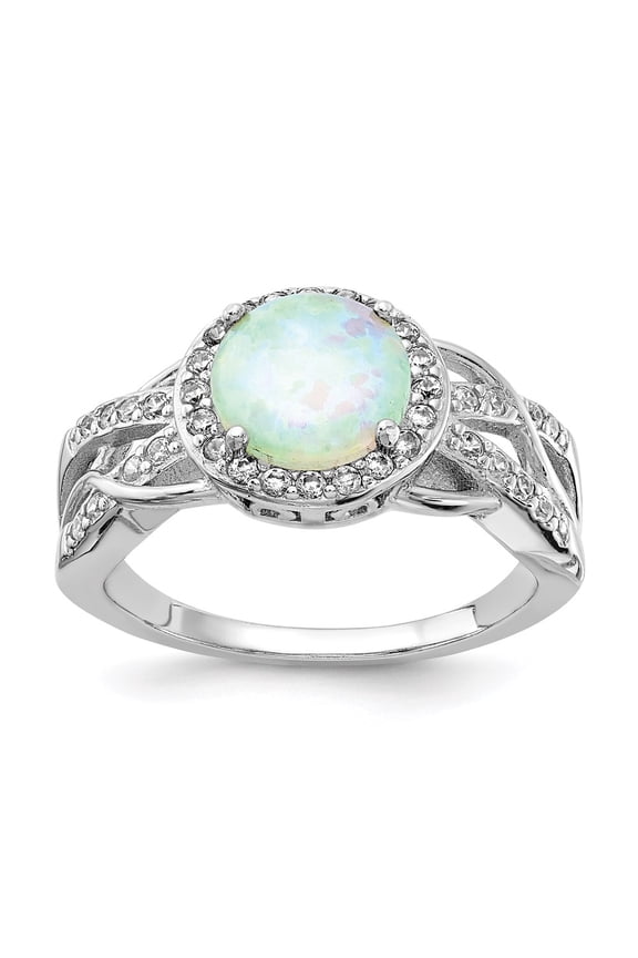 925 Sterling Silver Cubic Zirconia and Lab Created Opal Twisted Ring Fine Jewelry For Women Gifts For Her, Size 6