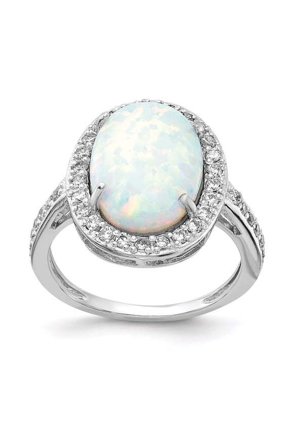 925 Sterling Silver Cubic Zirconia and Lab Created Oval Shape Opal Ring Fine Jewelry For Women Gifts For Her, Size 7