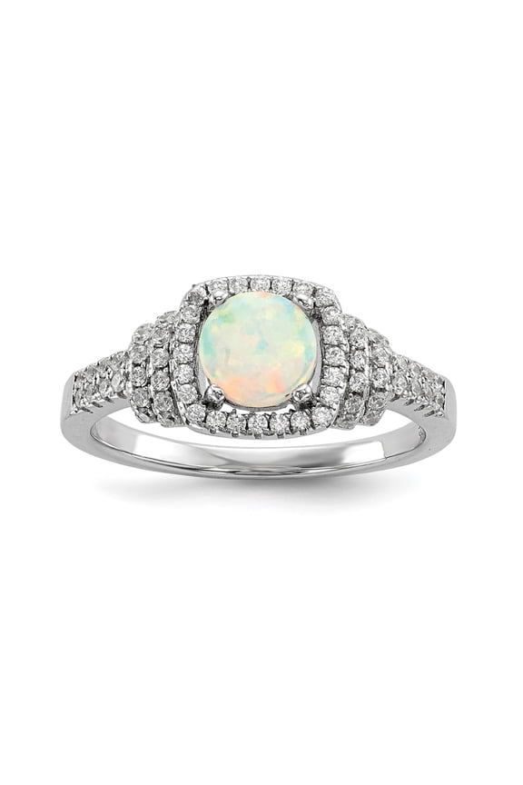 925 Sterling Silver Cubic Zirconia and Lab Created White Opal Ring Fine Jewelry For Women Gifts For Her, Size 7